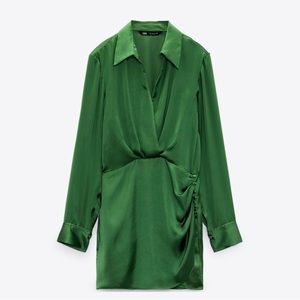 Zara green satin mini dress.